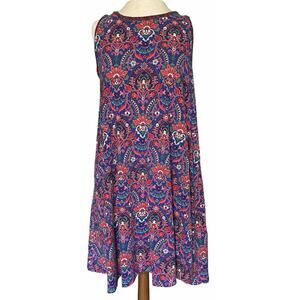 Ann Taylor LOFT Tank Dress Sz MED‎ Blue & Red Damask Print Sleeveless Pullover
